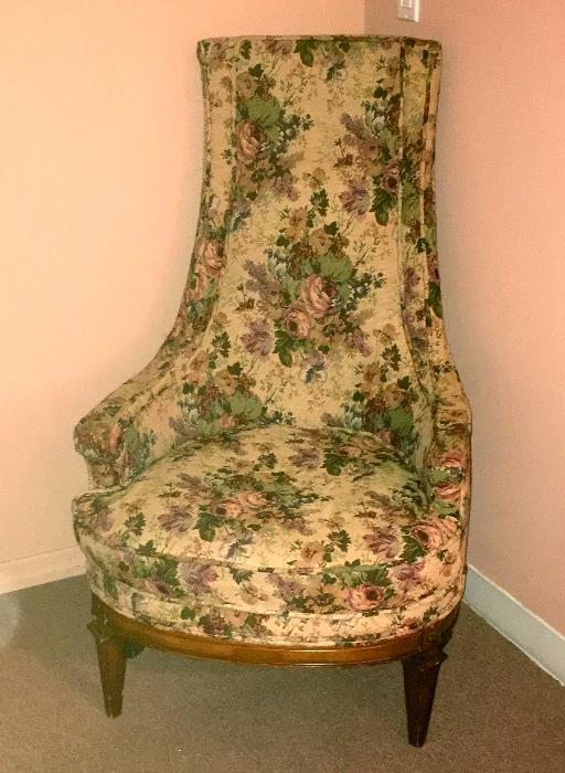 Mid-Century tall back floral chair