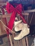 vintage sled / vintage ice skates / christmas decorations