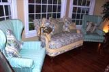 Pr Upholstered Chairs & Love Seat