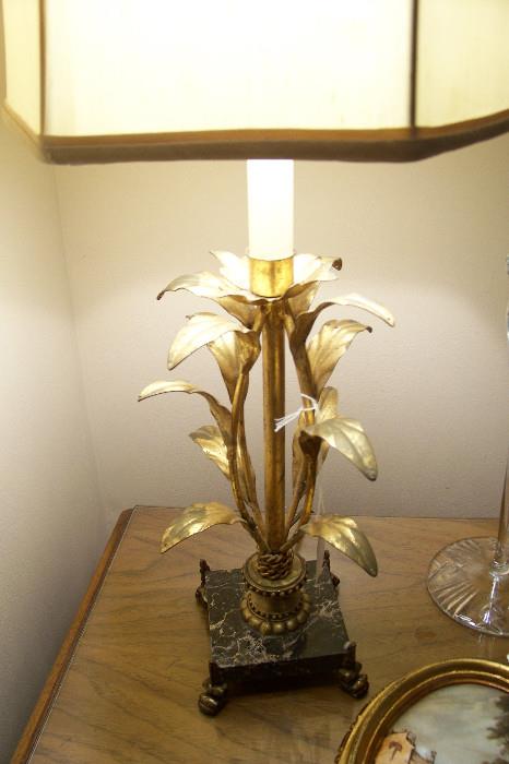 1950's Italian gilt brass lamp on marble base