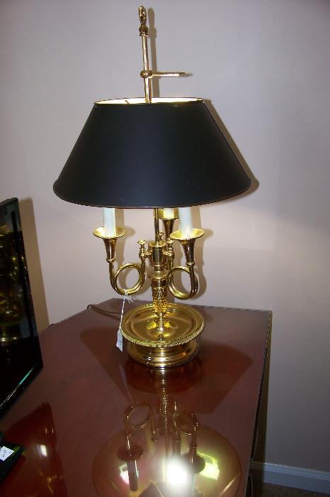 Brass lamp with metal shade