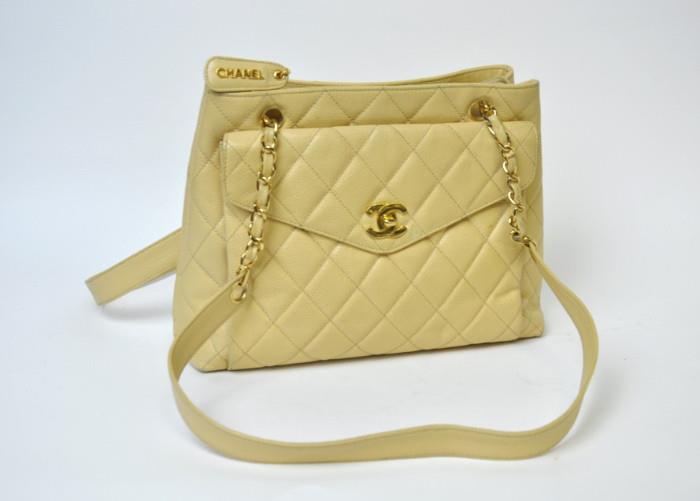 Coco Chanel Beige Quilted Leather Handbag