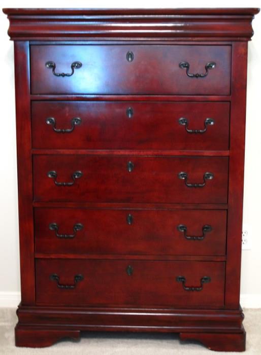 Furniture of America  5-drawer Cherry Highboy Chest (38"W x 18"D x 53.5"H) 