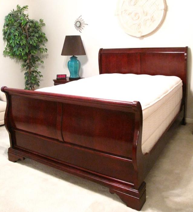 Furniture of America Cherry Queen Size Sleigh Bed  (Another view) with a Restonic Comfort Care Pillow Top Queen Size Mattress Set (2005)