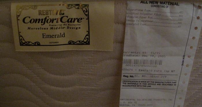 Restonic Comfort Care Pillow Top Queen Size Mattress Set (2005)