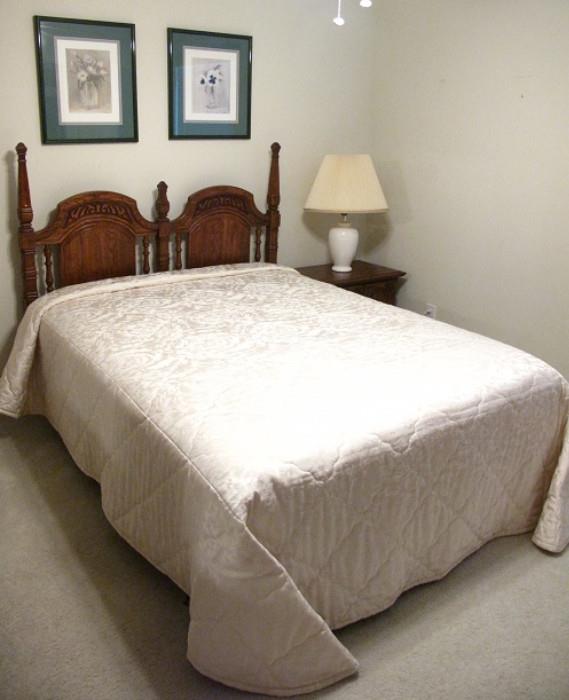Sumter Furniture, Sumter S.C. Queen  Headboard with Sealy Fortitude Plush Mattress Set. Shown with a Ecru Brocade Bedspread 