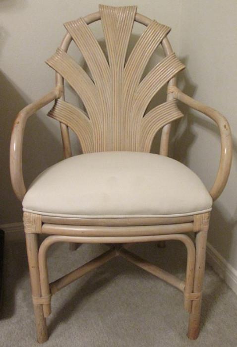 Bamboo Frame Scrolled Reed Back Ivory Wash Arm Chair (one of two shown)
