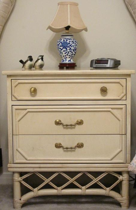 Fick's Vintage Ivory Three Drawer Nightstands (one of two shown).