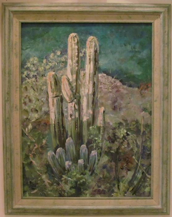 Original Oil on Canvas "Cactus" Signed and Frame 