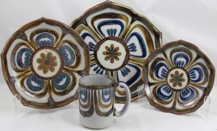 Ken Edwards El Palomar Hand Painted Pottery Tableware: Dinner Plate (12 ea., Salad Plates 12 ea., B&B Plate 10 ea. & Mugs 10 ea.)