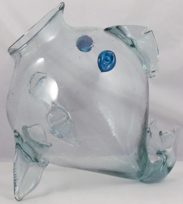 Blenko Mid-Century Blown Glass Fish Aqua Teal Blue 13"H x 14"L x 10"W