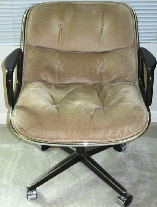 Knoll Furniture 1965 Executive Chair by Designer, Charles Pollock,  now considered one of Knoll's most memorable design.  All original beige suede leather upholstery.  Chrome & black steel frame.
