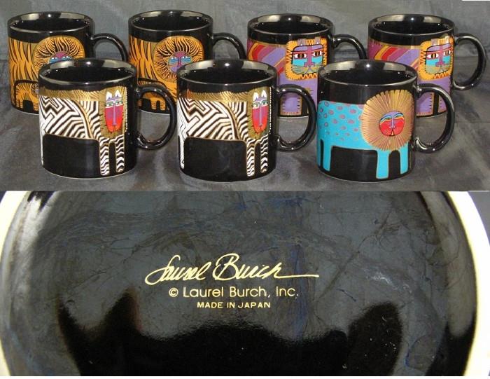 Vintage Laura Birch Safari Animal Coffee Mugs (7 ea)