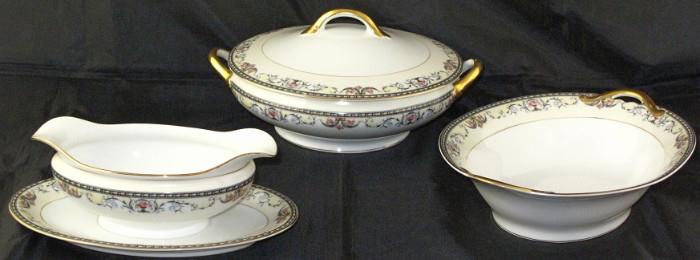 Noritake "Mayville":  Gravy Boat with attached Underplate,  Covered Casserole & Oval Vegetable