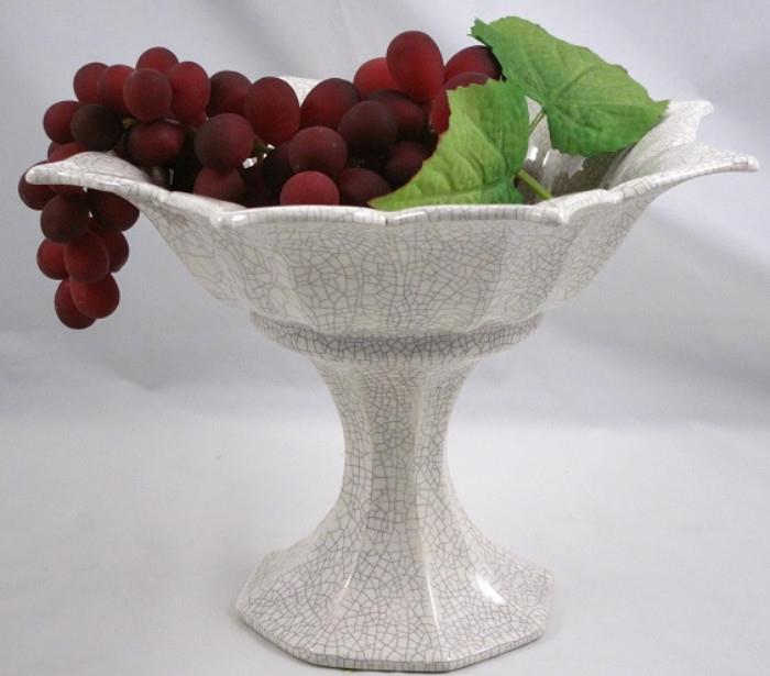 Vintage Crackle Glaze Pedestal Fruit Bowl (7"H x 10"D)