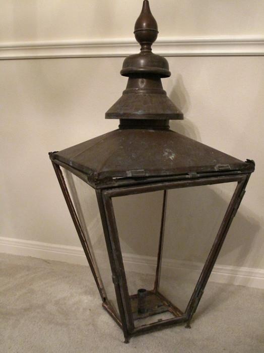 William Edgar & Son Ltd.Blenheim House  Hammersmith England Brass RARE Museum Piece. Antique Bronze & Glass Gas Lantern for Street our Gate Lamp Post Light with trap door in bottom for lamp lighter  (17"W x 37"H) VERY RARE!!!