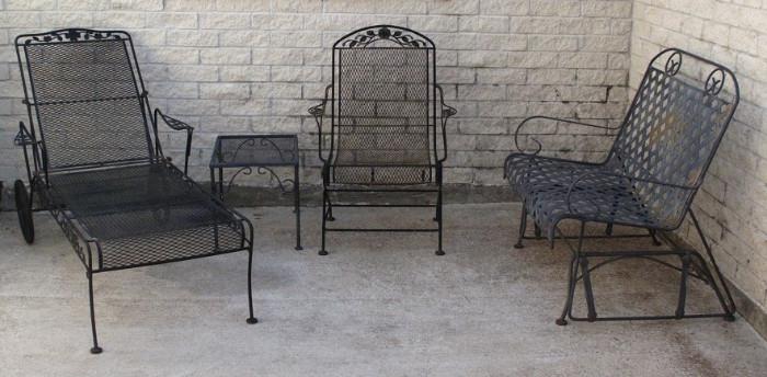 Vintage Black Wire Mess Patio Furniture: Chaise, Side Table, Arm Chair and Glider Settee