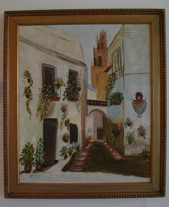 Original Oil on Canvas, Tuscany Village Alley Scene (20"W x 24"H)