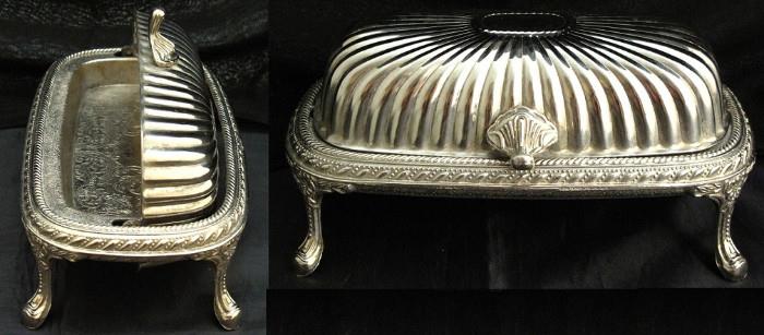 Vintage Silver Plated 1/4 Pound Footed Butter Dish with Attached Lid