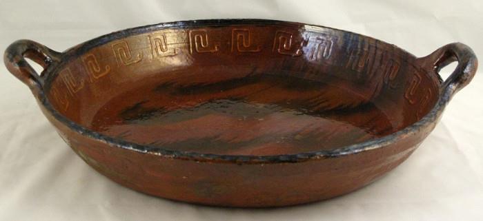 Old Terra Cotta Mexican Hand Painted Handled Tray (17.5"D)