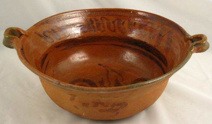 Old Mexican Hand painted Terra Cotta Serving Bawl (13.5"D x 5"H)