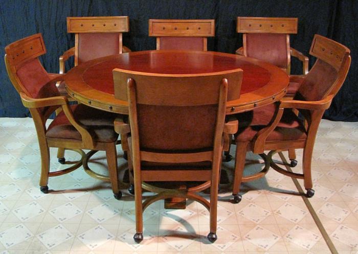 Klaussner Round Pedestal (54") Table with 6 Arm Chairs on Casters 