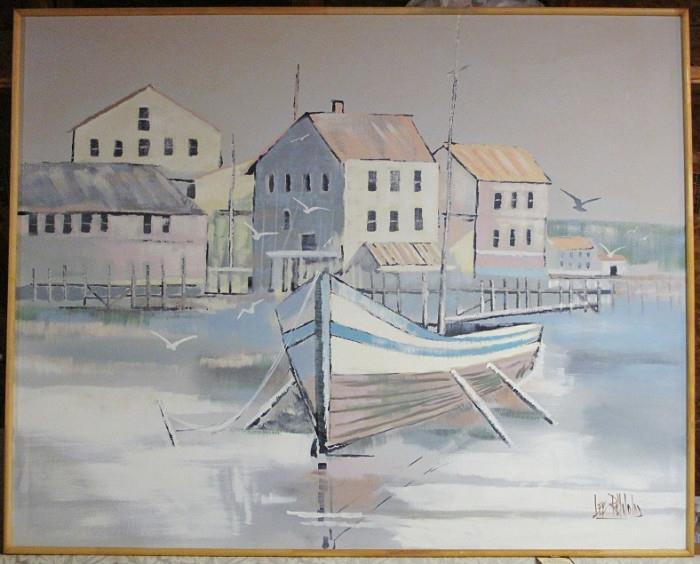 Original Oil on Canvas by Lee Reynolds (48 x 60) Great likeness of Clear Lake Shores, Kemah of the past