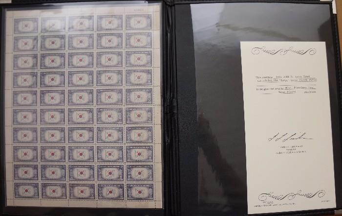 1944 5 cent Korea sheet containing the Korpa error. Listed as in mint, fine -very fine condition. Never hinged.