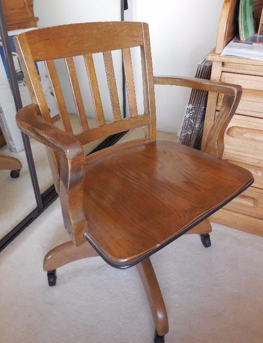 Solid oak rolling office chair