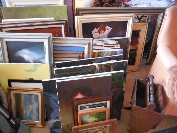 Paintings, canvases for re-use and frames