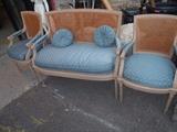 ANTIQUE  LOUIS 16TH CANAPE SET..MINT CONDITION...REAL ANTIQUE SILK FABRIC