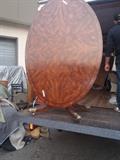 INCREDIBLE VINTAGE BURL 60" TILT TOP TABLE OF THE FINEST QUALITY, BRASS FEET AND WHEELS
