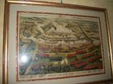 Late 19th Century framed "Birds Eye View Battle of Tel-El-Kebir" September 13, 1882.  This historic print is very dramatic and graphic!