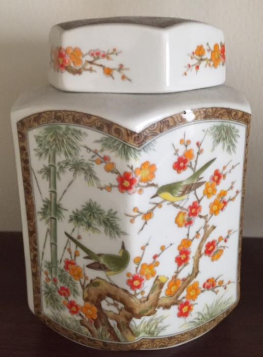 Vintage Japanese Hand painted Octagon Ginger Jar
