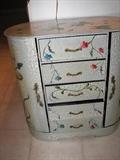 oval hand painted cabinet w 2 doors and 5 drawers