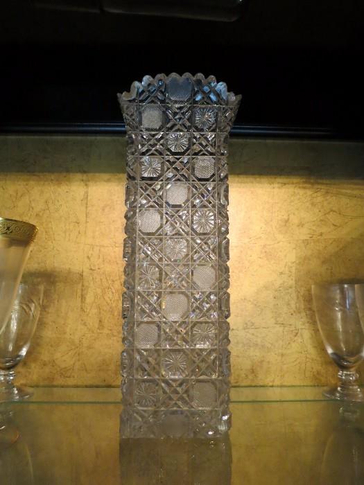 American brilliant cut glass vase--square, Harvard Pattern