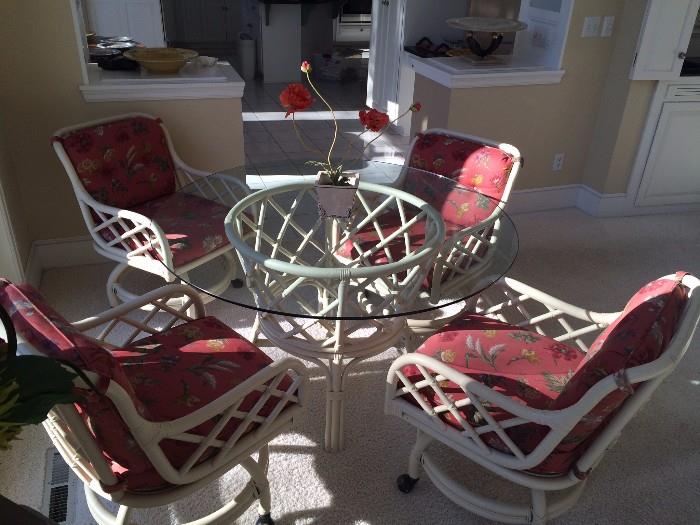 Glass Top Bamboo table & 4 Swivel Chairs