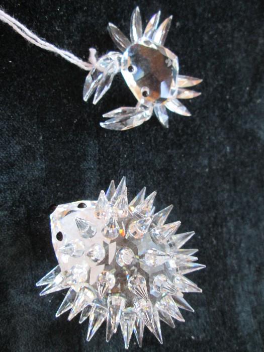 Swarovski porcupine & crab Crystal figures