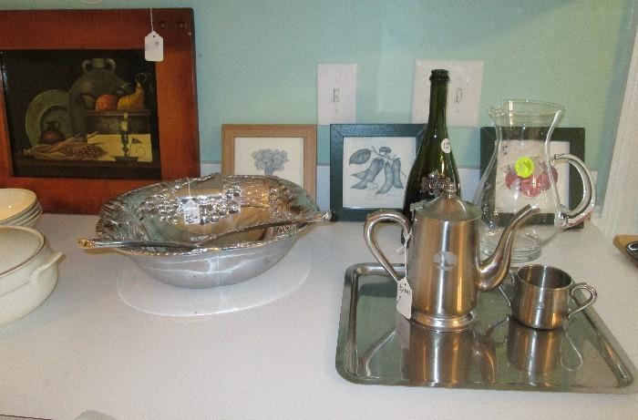 Delta stainless steel tray with teapot and sugar