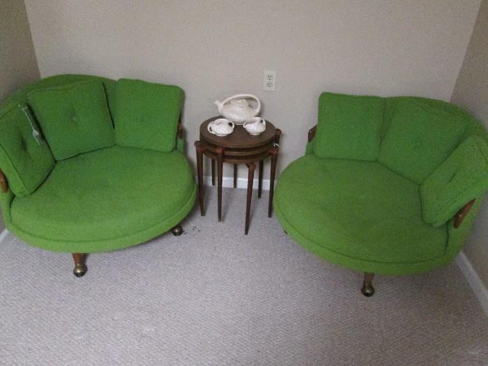 Retro Adrian Pearsall pair with 3 cushions each.  Go to Chairish.com to get an idea of the prices for his furniture !