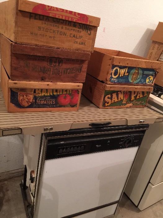 OLD WOODEN BOXES, DISH WASHER