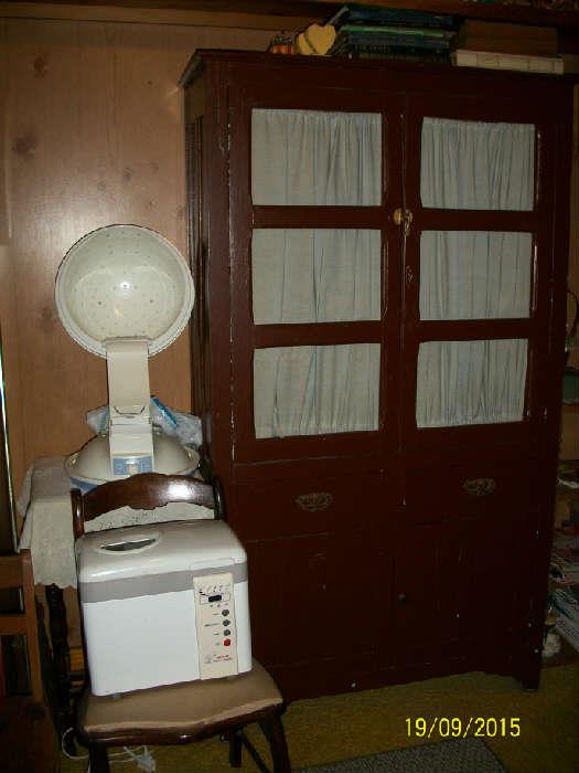 Vintage hair dryer , Primitive cabinet