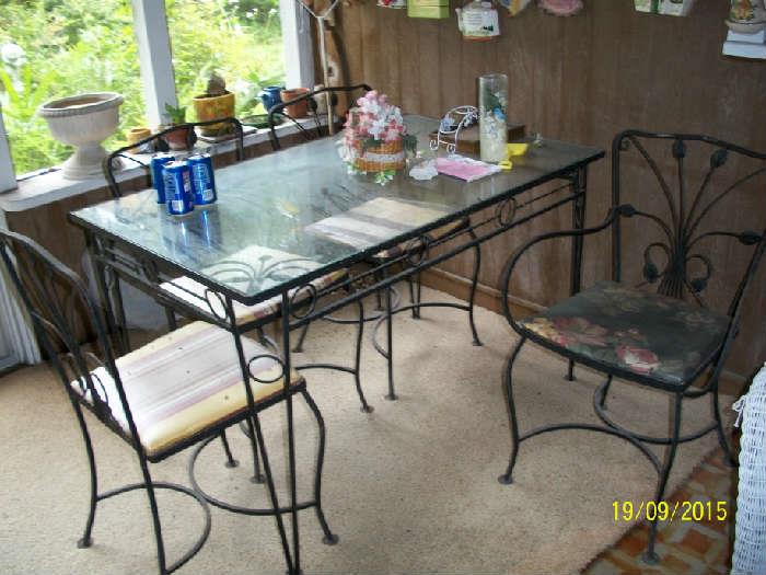 Vintage Metal with glass top table with 4 chairs