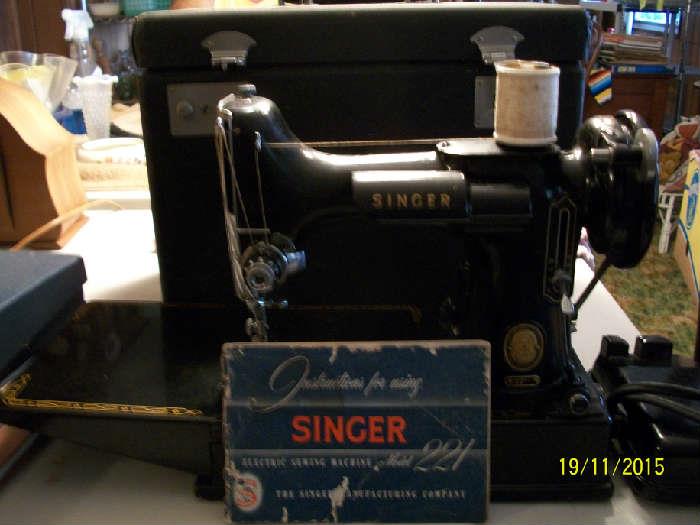1954 Singer Featherlite 221 sewing machine with case and accessories