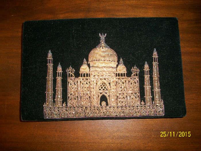 Vintage Gold and silver wire Taj Mahal black velvet clutvh purse