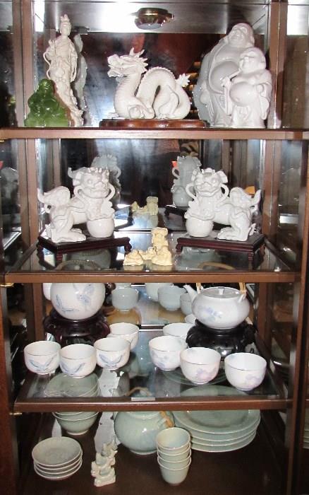 Large Assortment of  Porcelain Chinese Figurines and Tea Sets 