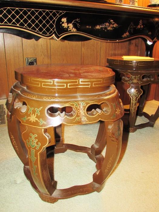 Burled Wood Asian Stools/Accent Tables