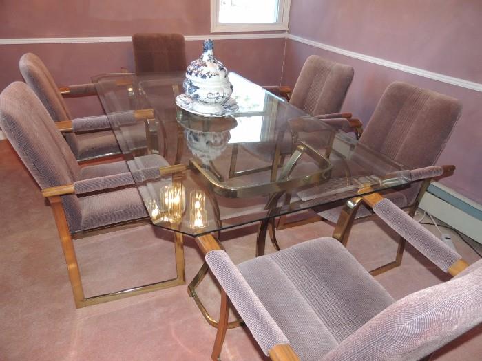 glass top dining room table with six chairs