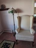 stained glass floor lamp and wingback chair