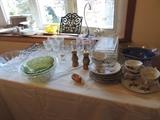 vintage serving pieces and glassware